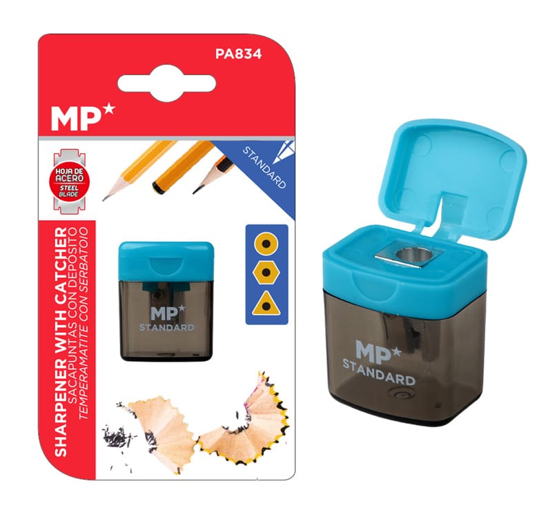 PA834-CY MP ξύστρα μολυβιών με κάδο PA834, γαλάζια - 8435464159261 - Image 1