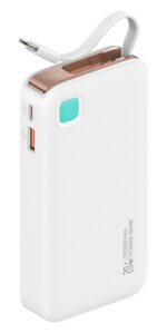 USAMS power bank CD224 με καλώδιο USB-C, 2x θύρες εξόδου, 10000mAh, 20W, λευκό - 6958444910109