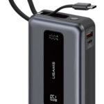 USAMS power bank CD243 με καλώδιο USB-C, 2x θύρες εξόδου, 20000mAh, 65W, γκρι - 6958444993041