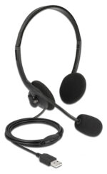 DELOCK headphones με μικρόφωνο 27178, stereo, USB, volume control, μαύρα - 4043619271788 - Image 2