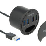 DELOCK USB hub 64153, 4x θυρών, 5Gbps, Φ60mm, USB σύνδεση, μαύρο - 4043619641536