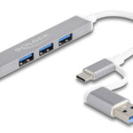 DELOCK USB hub 64214, 4x θυρών, 5Gbps, USB & USB-C σύνδεση, γκρι - 4043619642144