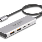DELOCK USB hub 64230, 4x θυρών, 10Gbps, USB-C σύνδεση, γκρι - 4043619642304