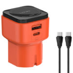 LDNIO φορτιστής τοίχου Q2420 με καλώδιο, USB/USB-C, 45W, universal πρίζα, πορτοκαλί - 6933138603024