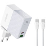 LDNIO φορτιστής τοίχου A2620C με καλώδιο, USB & USB-C, 65W PD, λευκός - 6933138691137