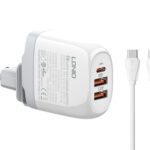 LDNIO φορτιστής τοίχου A3511Q με καλώδιο, USB-C/2x USB, 65W, GaN, λευκός - 6933138692028