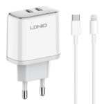 LDNIO φορτιστής τοίχου A2528M με καλώδιο, 2x USB-C, 35W, MFi, λευκό - 6933138700280 - Image 2