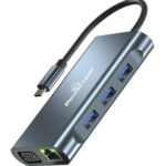 POWERTECH docking station BYL-2311 8 θυρών, USB-C σύνδεση, 100W PD, γκρι - 2023231100002