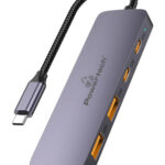 POWERTECH USB hub CAB-UC082, 4x θυρών, 10Gbps, USB-C σύνδεση, γκρι - 5210131078914