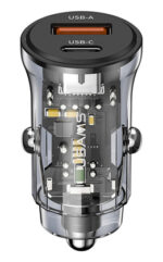 USAMS φορτιστής αυτοκινήτου US-CC164, USB & USB-C, 30W, μαύρος - 6958444901404