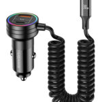 USAMS φορτιστής αυτοκινήτου US-CC167 με καλώδιο, USB/USB-C, 60W, μαύρος - 6958444902470