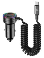 USAMS φορτιστής αυτοκινήτου US-CC167 με καλώδιο, USB/USB-C, 60W, μαύρος - 6958444902470