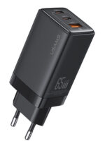 USAMS φορτιστής τοίχου US-CC180, USB & 2x USB-C, 65W PD, GaN, μαύρος - 6958444905167