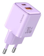 USAMS φορτιστής τοίχου US-CC189, USB & USB-C, 30W PD, μωβ - 6958444904979