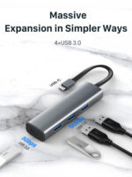 CABLETIME USB hub CT-HUBP4, 4x θυρών, 5Gbps, USB-C σύνδεση, γκρι - 5210131058367 - Image 2