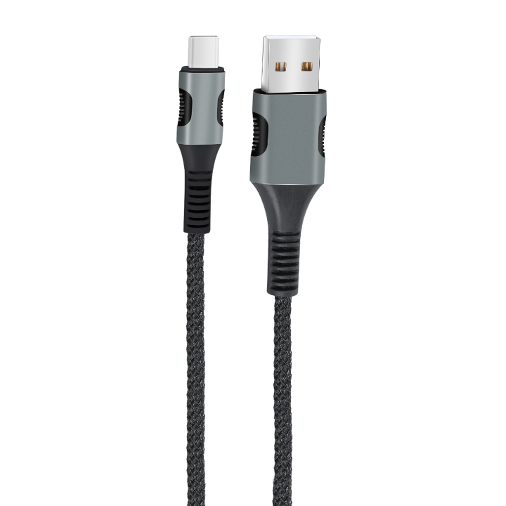 EBCUSBCFAB-BLK_PNG_01 EGOBOO ChargeFlow Fabric Cable USB-A to USB-C, 1.2m, Black - Image 1