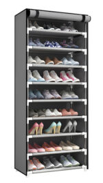 HOME USE υφασμάτινη παπουτσοθήκη HUH-0182 με 9 ράφια, 57x28x160cm, γκρι - 5210131089101