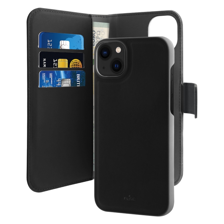 IPC1467BOOKC3BLK Puro Eco-Leather Case for iPhone 14 Plus W/horiz.flip+3 Card Slot+Banknote Pocket+Magn Cover Black - Image 1