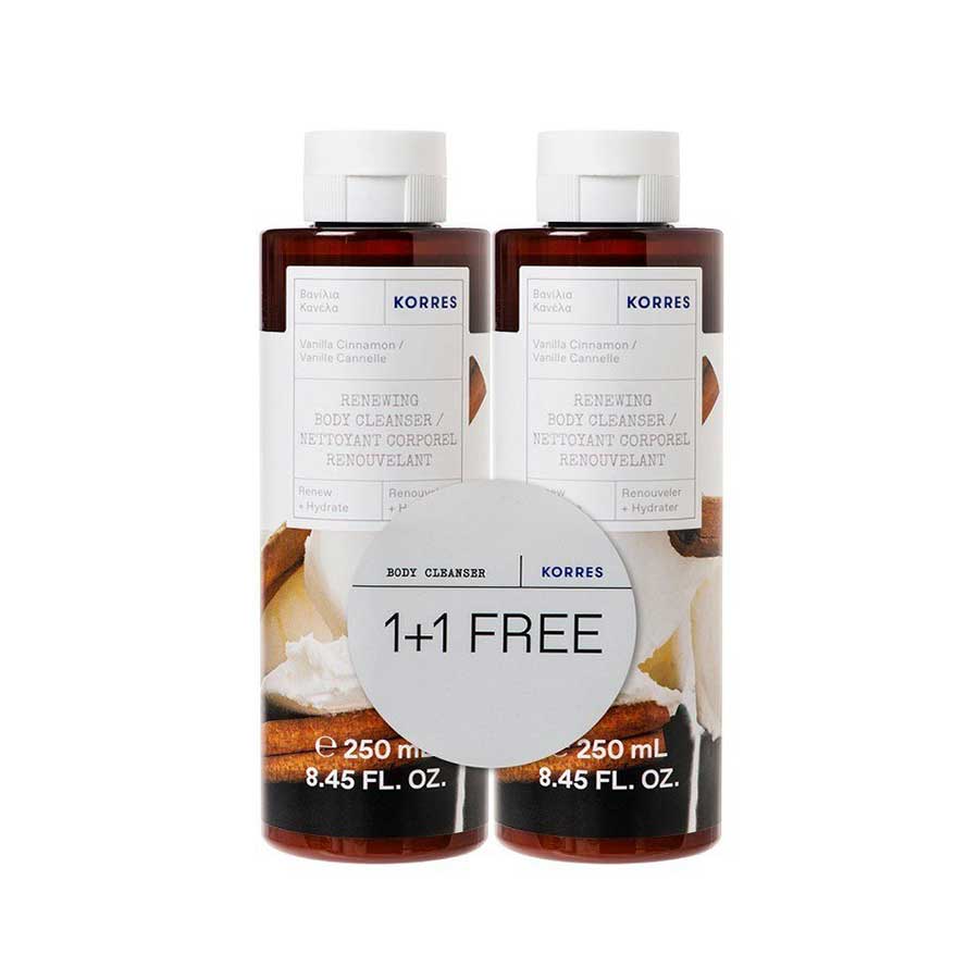 Korres-Renewing-Body-Cleanser-Vanilla-Cinnamon-2x250ml ΚΟΡΡΕΣ KORRES Renewing Body Cleanser Vanilla Cinnamon 2x250ml - Image 1