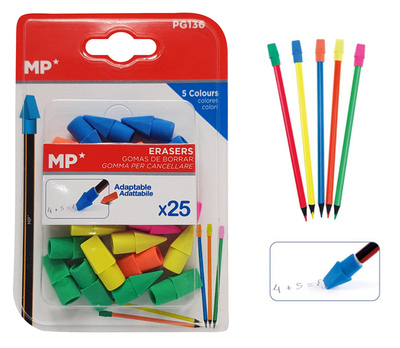 PG136 MP σετ γόμα καπάκι για μολύβι PG136, διάφορα χρώματα, 25τμχ - 8435464163237 - Image 1
