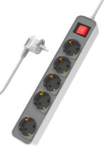POWERTECH πολύπριζο ασφαλείας PT-1057, 5x schuko, 16A, 1.4m, λευκό - 5210131065938