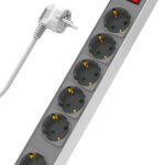 POWERTECH πολύπριζο ασφαλείας PT-1058, 6x schuko, 16A, 1.4m, λευκό - 5210131065945