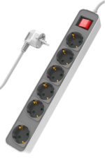 POWERTECH πολύπριζο ασφαλείας PT-1058, 6x schuko, 16A, 1.4m, λευκό - 5210131065945