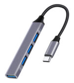 POWERTECH USB hub PT-1113, 4x θυρών, 5Gbps, USB-C σύνδεση, γκρι - 5210131074060