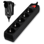 POWERTECH πολύπριζο ασφαλείας PT-994, 5+1 θέσεων schuko, 16A, 2m, μαύρο - 5210131052822