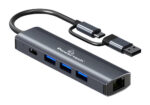 POWERTECH USB hub PTR-0150 με θύρα δικτύου, 4 θυρών, USB & USB-C, γκρι - 5210131087466