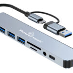 POWERTECH USB hub PTR-0151 με card reader, 8 θυρών, USB & USB-C, γκρι - 5210131087473
