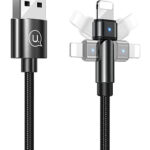 USAMS καλώδιο Lightning σε USB US-SJ476, περιστρεφόμενο, 2.1A, 1m, μαύρο - 6958444929248