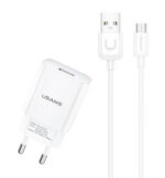 USAMS φορτιστής τοίχου T21OCMC01 με καλώδιο Micro USB, USB 2.1A, λευκός - 6958444969923