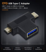 CABLETIME αντάπτορας USB σε USB-C & micro USB CT-3IN1-AB, 5Gbps, μαύρος - 5210131038574 - Image 2