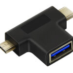 CABLETIME αντάπτορας USB σε USB-C & micro USB CT-3IN1-AB, 5Gbps, μαύρος - 5210131038574
