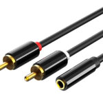 CABLETIME καλώδιο ήχου 3.5mm σε 2x RCA CT-H12G, 20cm, μαύρο - 5210131039519