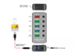 DELOCK USB hub 63263 με διακόπτες, 6x θυρών, 5Gbps, 12V/2.25A PD, γκρι - 4043619632633 - Image 2