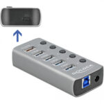 DELOCK USB hub 63263 με διακόπτες, 6x θυρών, 5Gbps, 12V/2.25A PD, γκρι - 4043619632633