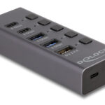 DELOCK USB hub 64248 με διακόπτες, 5x θυρών, 5Gbps, USB/USB-C σύνδεση, γκρι - 4043619642489