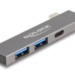 DELOCK USB hub 64275, 3x θυρών, 5Gbps, USB-C σύνδεση, γκρι - 4043619642755