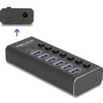 DELOCK USB hub 64326 με διακόπτες, 7x θυρών, 10Gbps, USB/USB-C σύνδεση, μαύρο - 4043619643264