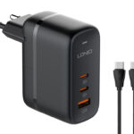 LDNIO φορτιστής τοίχου Q366 με καλώδιο, USB/2x USB-C, 65W, GaN, μαύρος -
