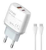 LDNIO φορτιστής τοίχου Q229 με καλώδιο, USB & USB-C, 20W PD, λευκός -
