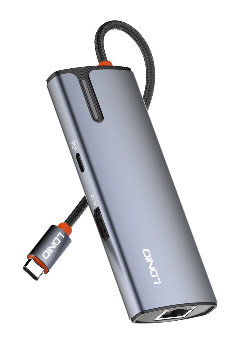 6933138601594 LDNIO docking station DS-16H, 6 θυρών, USB-C σύνδεση, 4K, 100W PD, γκρι - 6933138601594 - Image 1