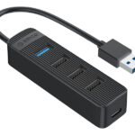 ORICO USB hub TWU32-4A, 4x θυρών, USB 3.0, 5Gbps, USB σύνδεση, έξτρα τροφοδοσία, μαύρο - 6942227107848