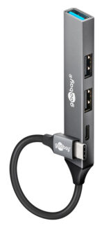 GOOBAY USB hub 74459, 4x θυρών, USB 3.2, 5Gbps, USB-C σύνδεση, γκρι - 4040849744594