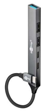 GOOBAY USB hub 74460, 5x θυρών, USB 3.2, 5Gbps, 100W, USB-C σύνδεση, γκρι - 4040849744600