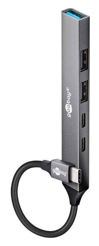 74460 GOOBAY USB hub 74460, 5x θυρών, USB 3.2, 5Gbps, 100W, USB-C σύνδεση, γκρι - 4040849744600 - Image 1