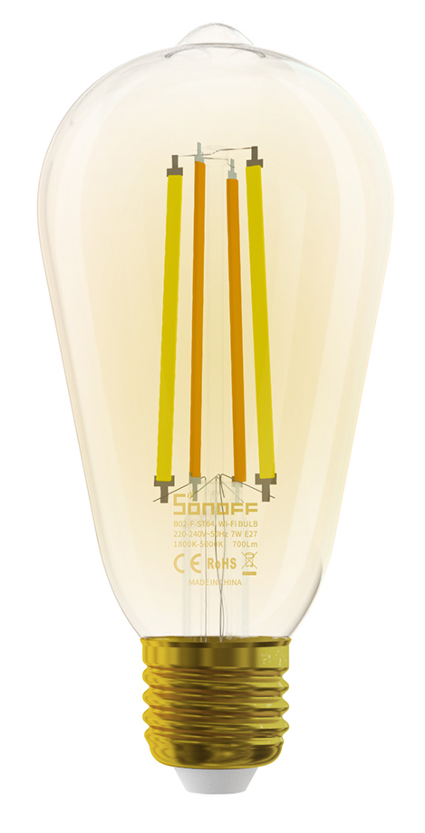 B02-F-ST64 SONOFF Smart λάμπα LED Filament B02-F-ST64, Wi-Fi, 7W, E27, 1800K-5000K - 6920075776164 - Image 1