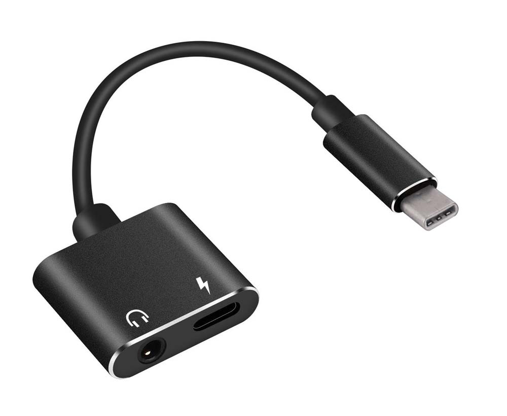 CAB-UC031 POWERTECH αντάπτορας USB-C σε USB-C & 3.5mm θηλυκό CAB-UC031, μαύρος - 5210131004494 - Image 1
